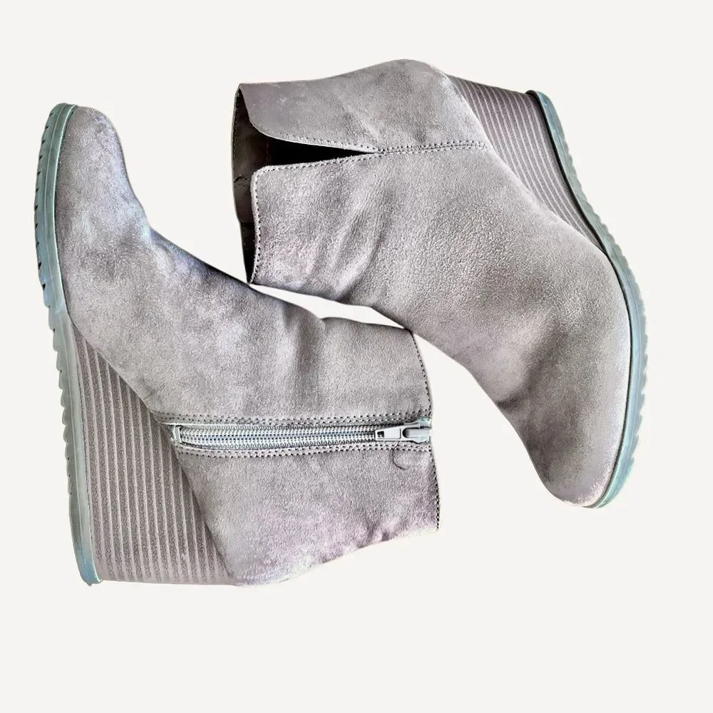 Style & Co Haidynn Taupe Suede Wedge Ankle Boots Zip Booties Women’s 7